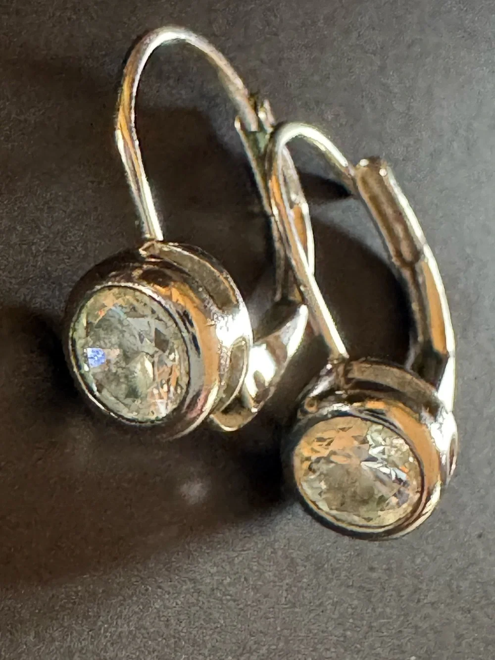 Silver Tone Bezel Set CZ Leverback Earrings Classic Minimalist Sparkle
